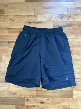 Saxx Kinetic Sport 2N1 Mens Black Grid Athletic Shorts BallPark Pouch Medium